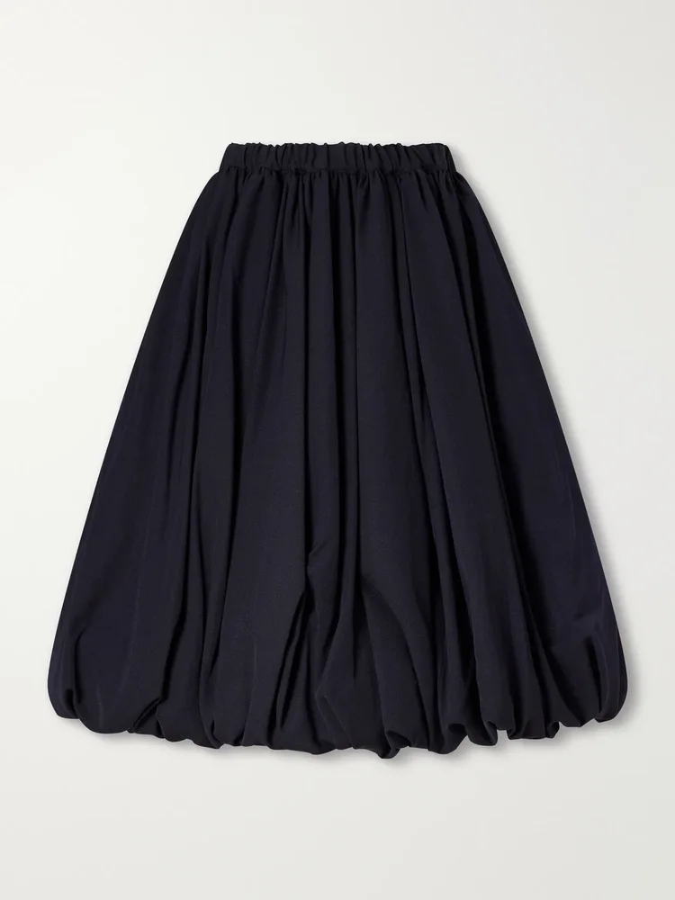 Gathered wool-gabardine midi skirt