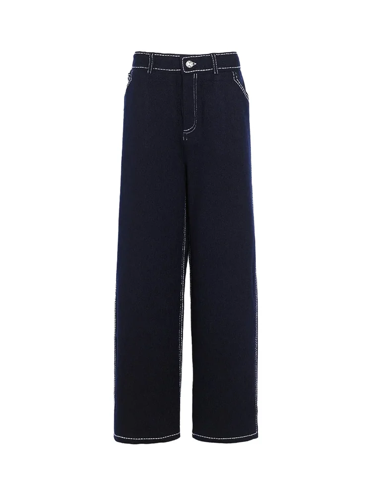 Cashmere Cotton Denim Trousers, Navy