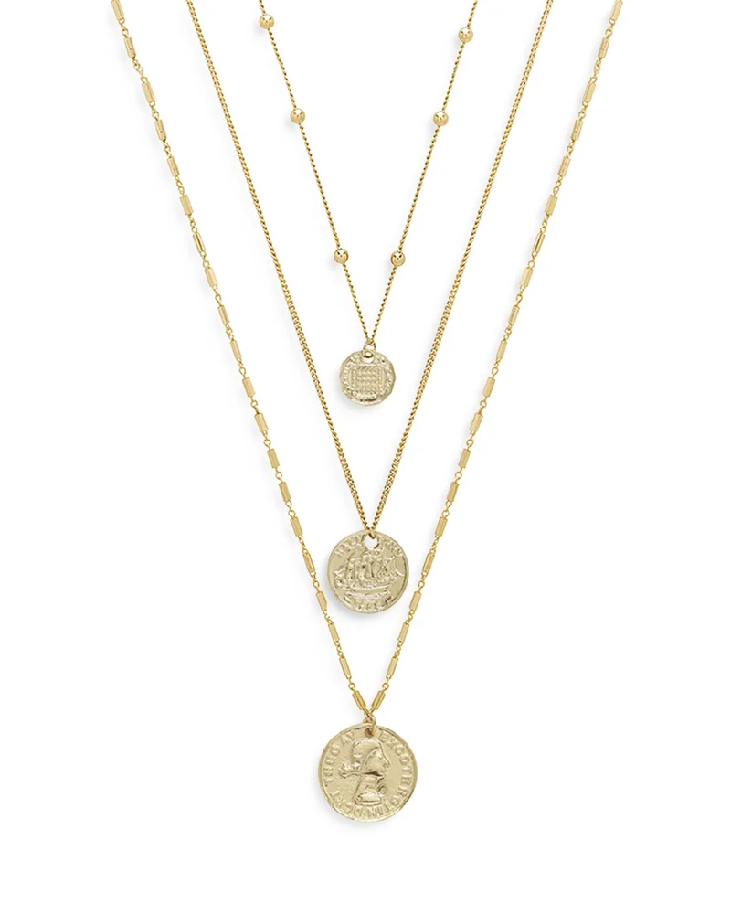 Coin Pendant Necklaces in 18K Gold Plate, Set of 3