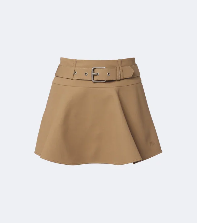 Double L belted cotton miniskirt