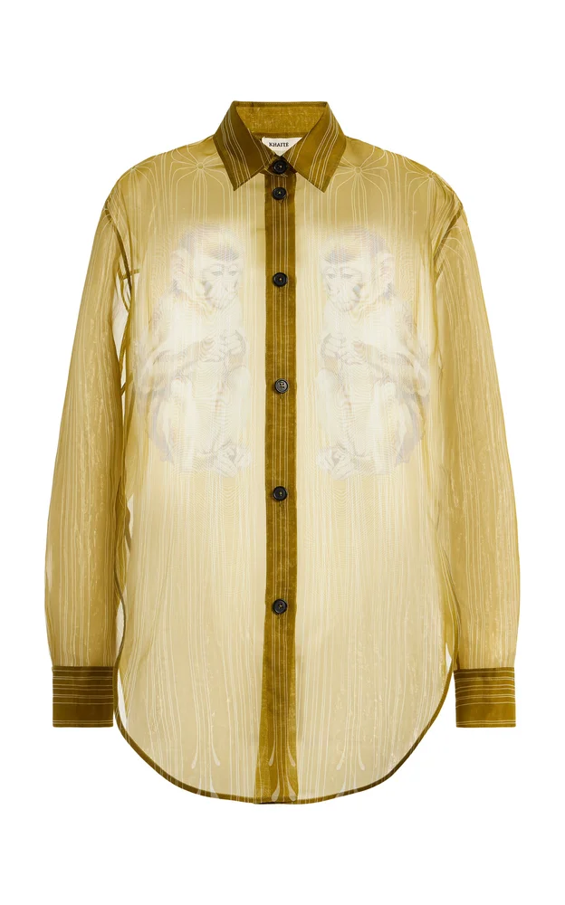 Goya Monkey Print Sheer Silk Organza Shirt
