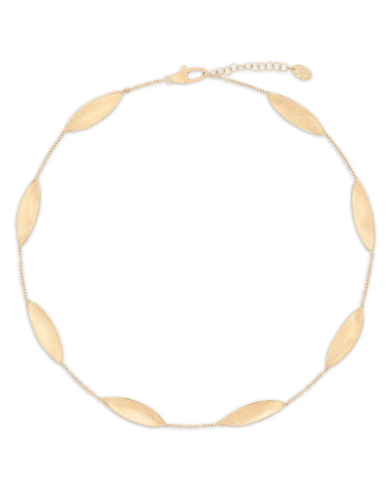 18K Yellow Gold Lunaria Twist Textured Elongated Link Collar Necklace, 16.5"-18"