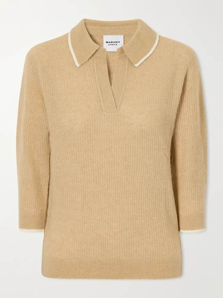 Nathalie ribbed-detail wool-blend knitted polo