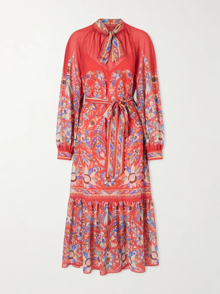 Floral-print chiffon midi dress