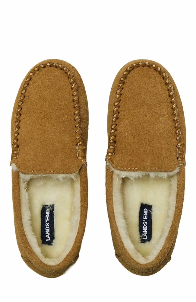 Fuzzy Lined Suede Moccasin Slippers
