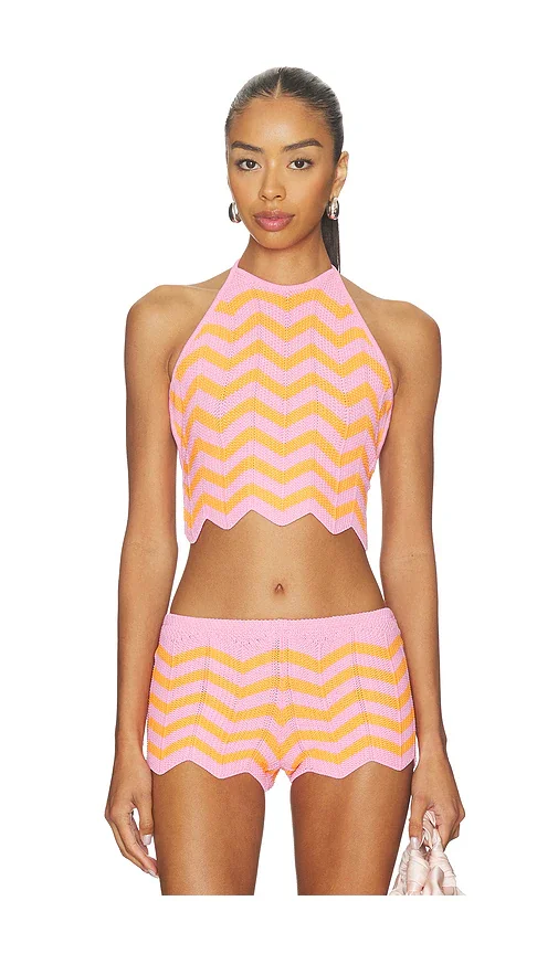 Chevron Knit Halter Crop Top