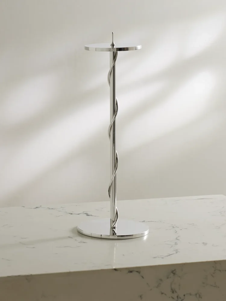Spiral silver-tone metal candleholder
