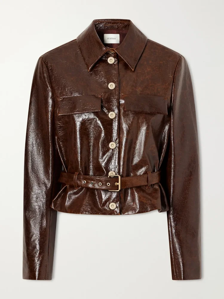 Canditi cropped belted coated-cotton jacket