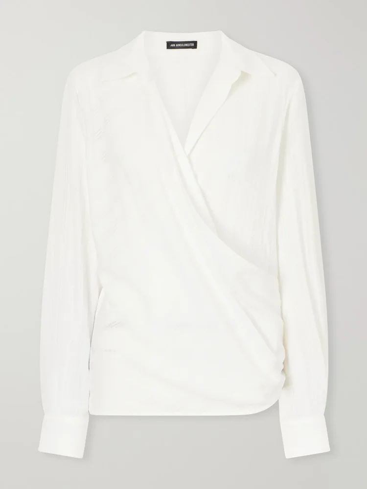 Alba wrap openwork-stripe cotton shirt