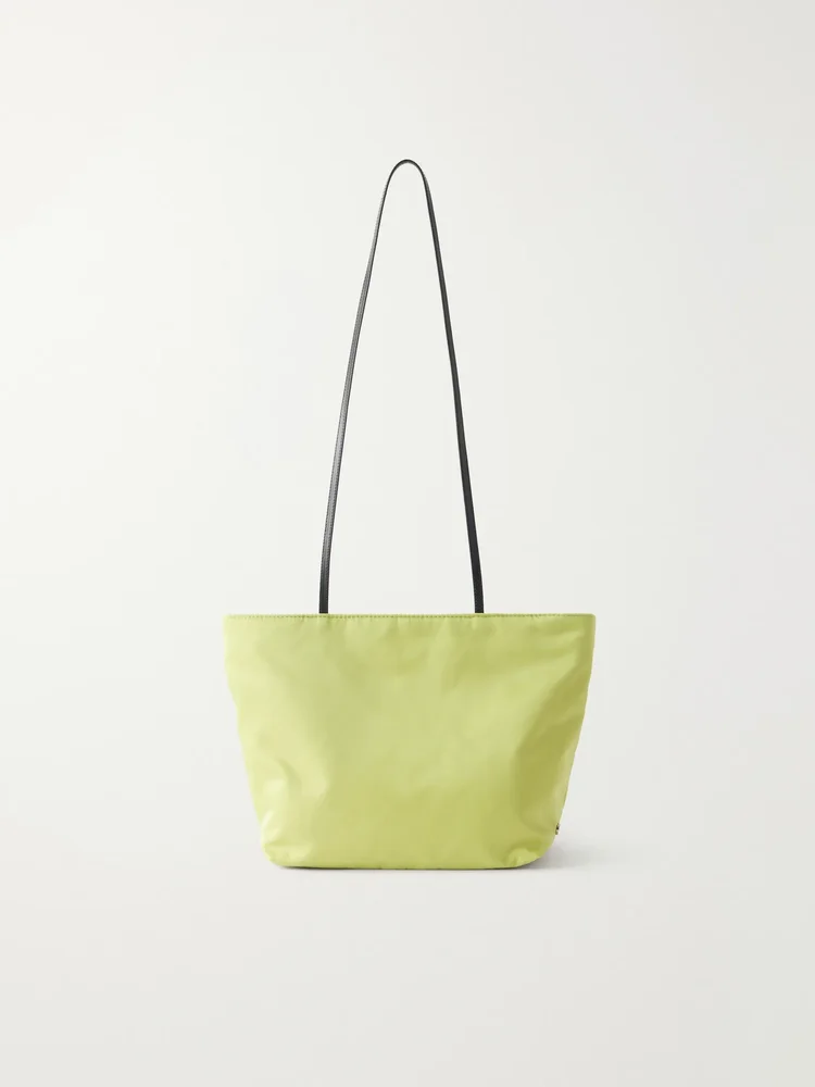 Leather-trimmed satin shoulder bag