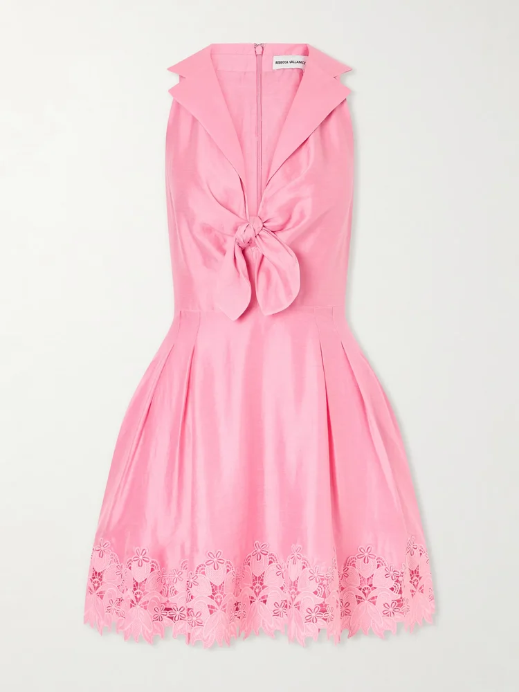 Petalite knotted broderie anglaise-trimmed poplin mini dress