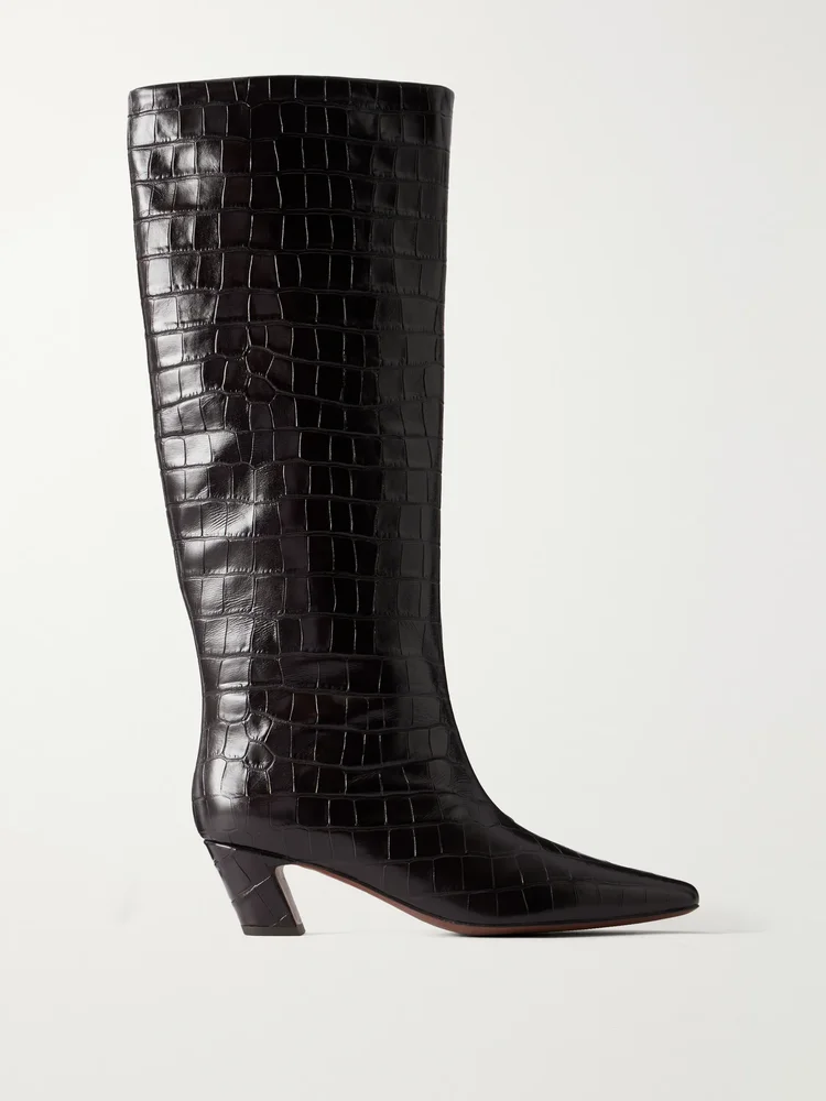 Marley croc-effect leather knee boots