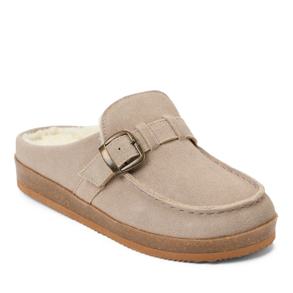 Genuine Cow Suede Clog With Buckle Strap Slippers