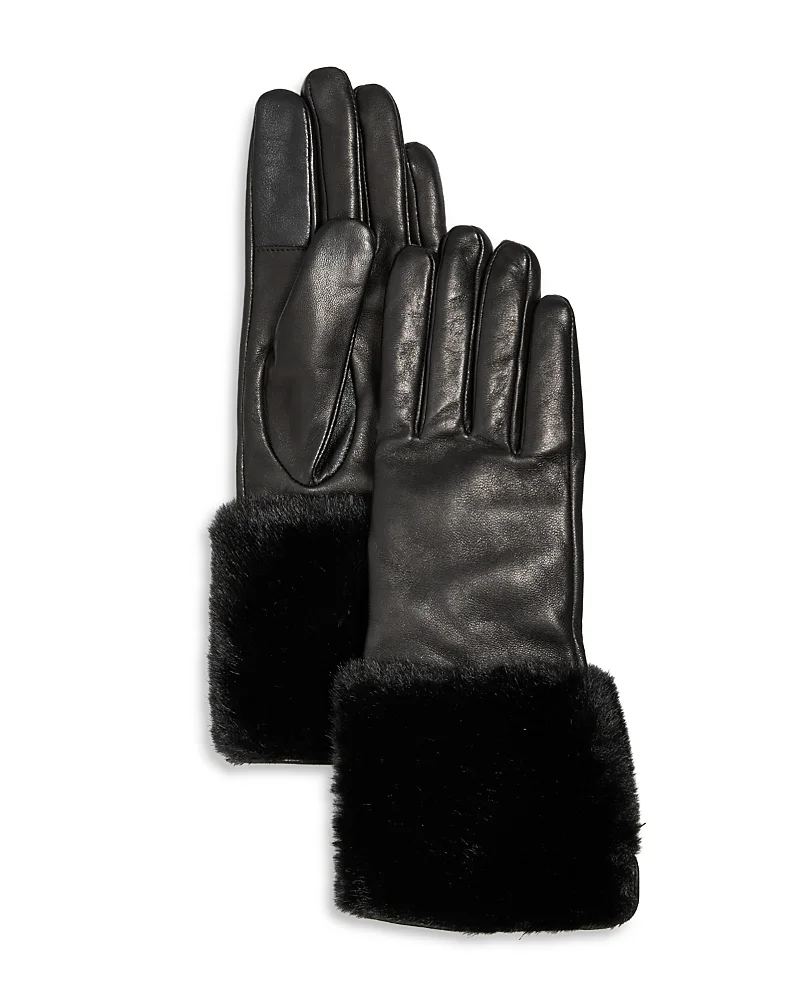 Bloomingdale's Cashmere Lined Cuffed Leather Tech Gloves - Exclusive