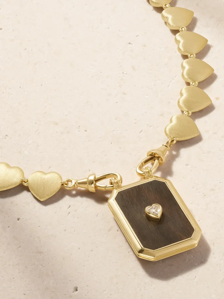 Heart 18-karat gold, ebony and diamond necklace