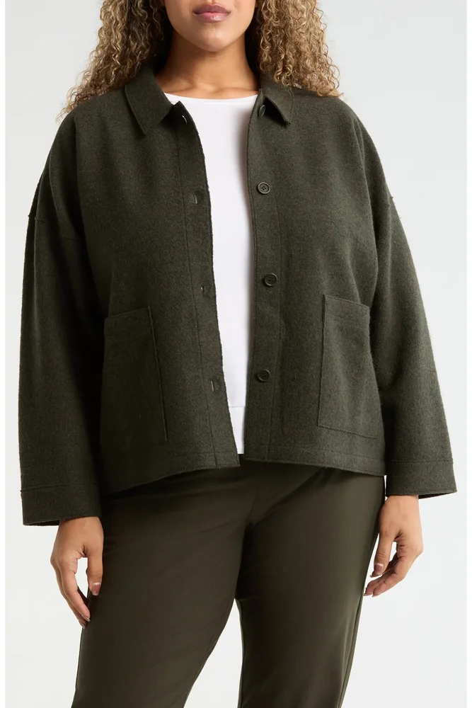 Classic-Collar Boiled-Wool Jacket (Woodland)