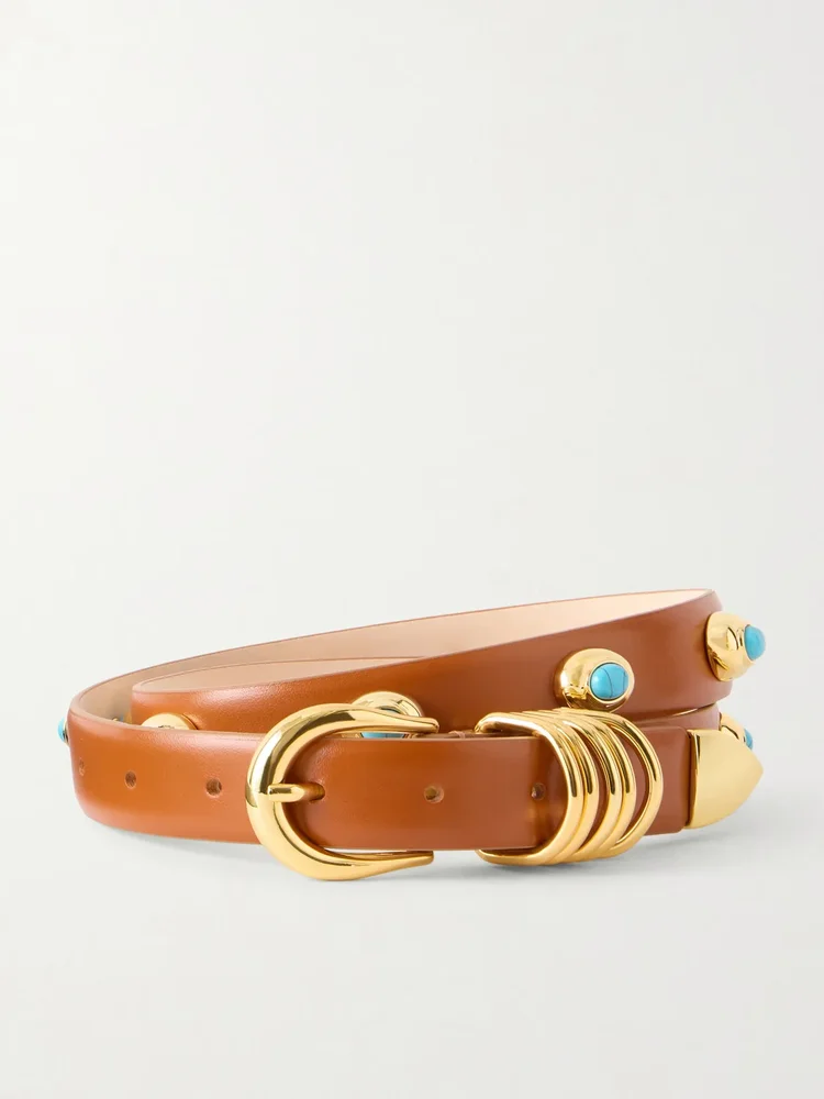 Hollyhock Stone turquoise-embellished leather belt