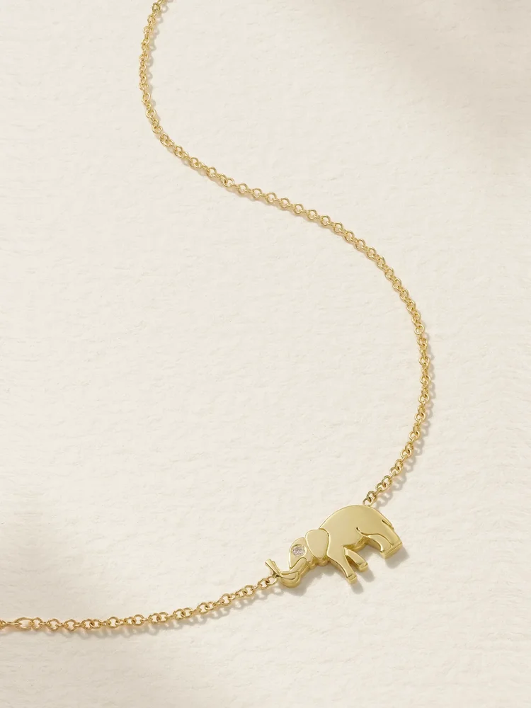 Mini Elephant 18-karat gold diamond necklace