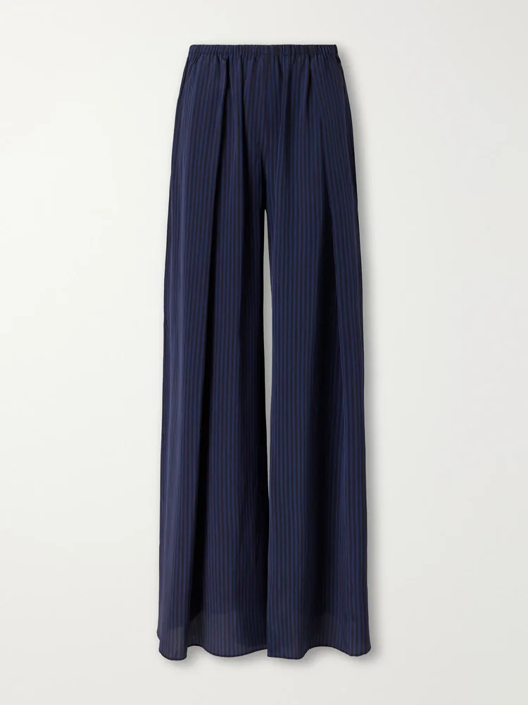 Striped silk-satin wide-leg pants