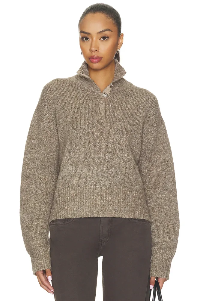 Boxy Snap Front Henley Sweater