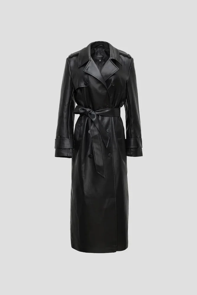 Faux Leather Trench Coat