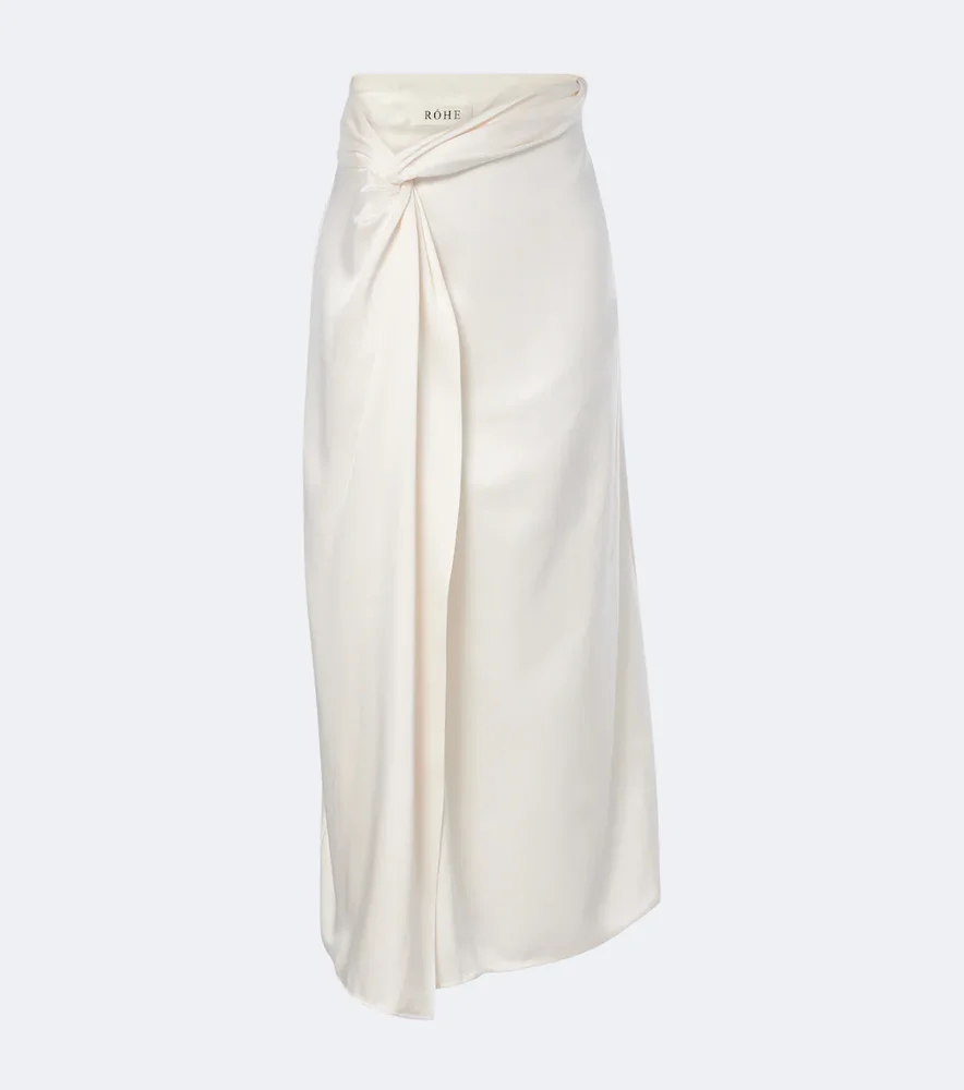 Gathered satin midi skirt