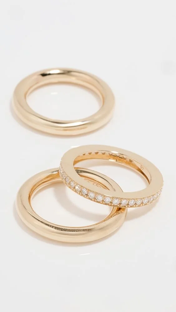 Triple Gold Diamond Pink Ring Stack Set