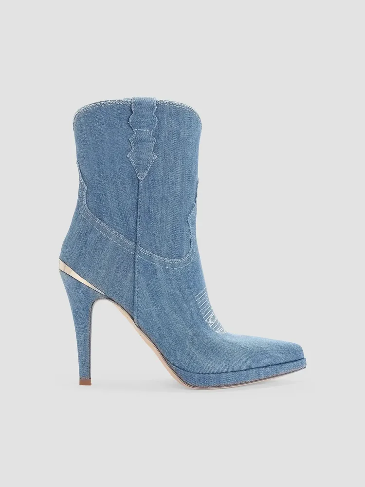 Camila Denim 95MM Embroidered Booties
