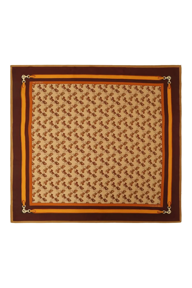 Horse & Carriage Print Silk Square Scarf