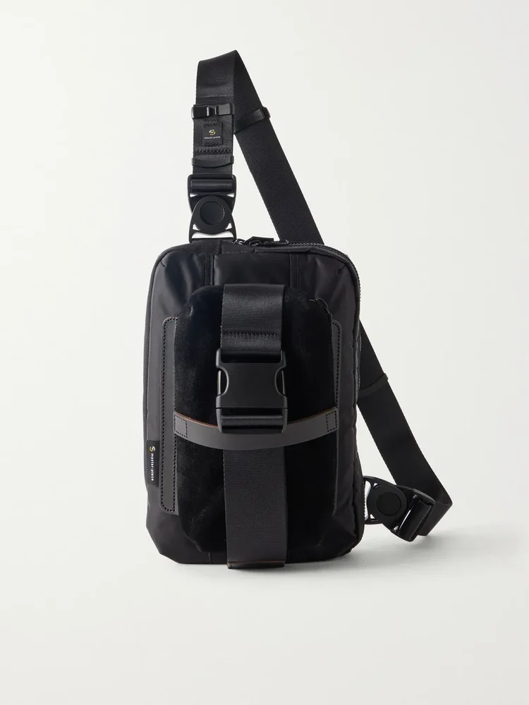 Sling Suede and Leather-Trimmed Nylon-Twill Messenger Bag