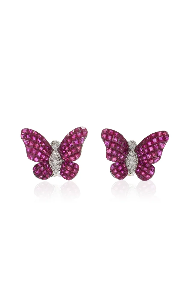 18K White Gold Ruby & Diamond Earrings
