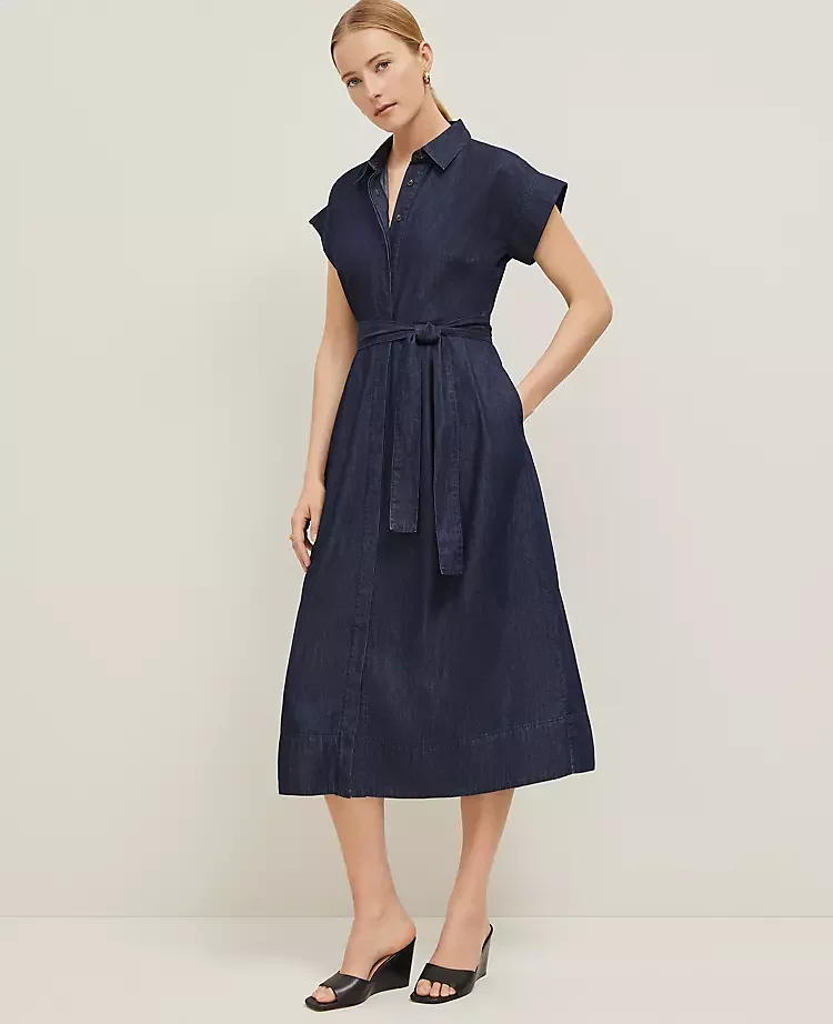 Ann Taylor Chambray Flare Midi Shirtdress