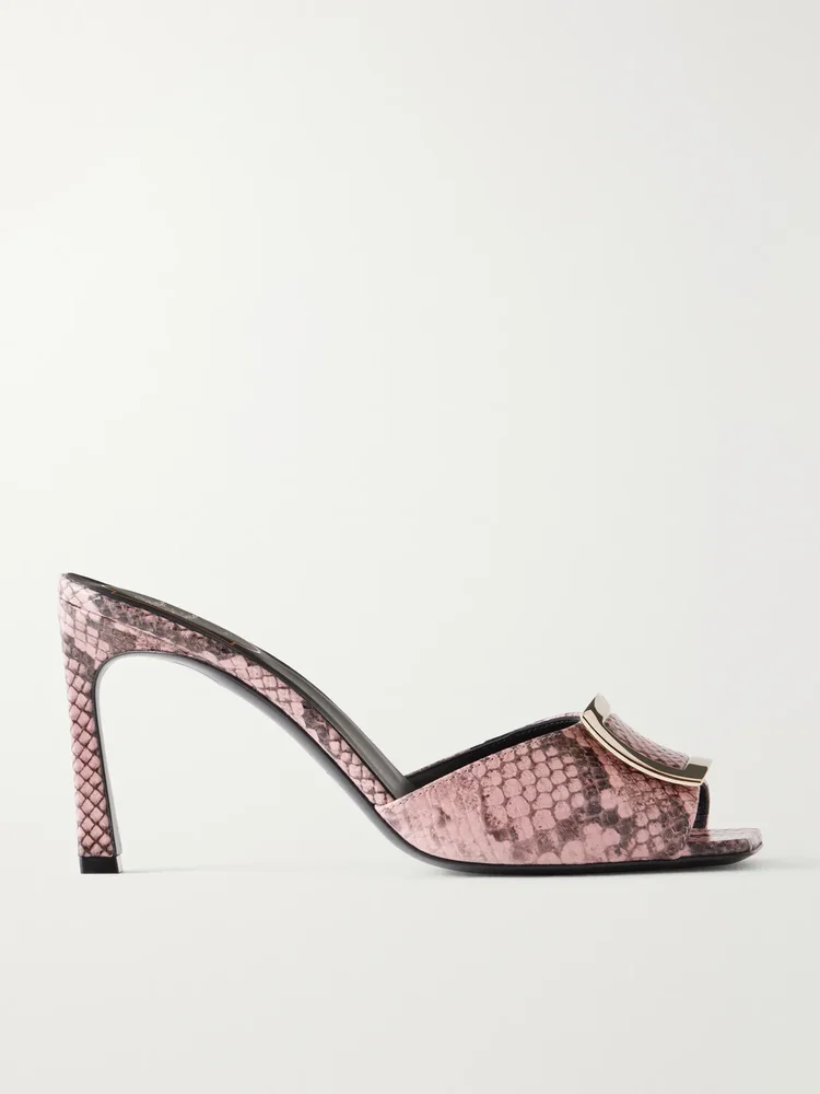 Trompette 85 embellished snake-effect leather mules