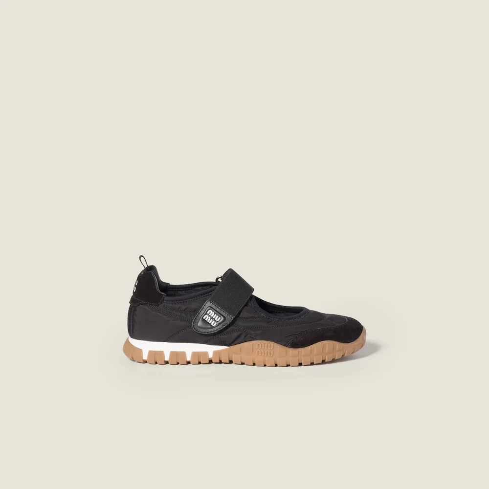 Tyre technical fabric and suede ballerinas