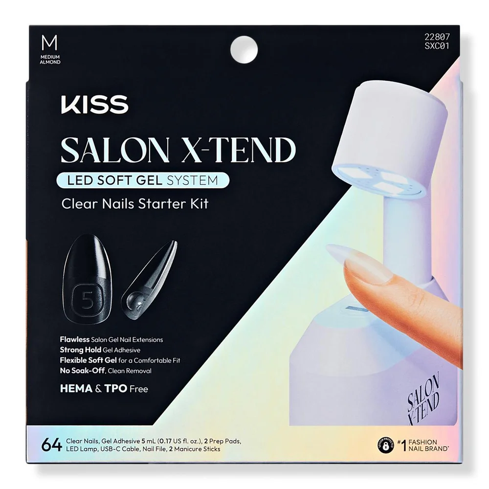 Salon X-tend Medium Almond Press On Nails LED Gel Nail Kit, Clear