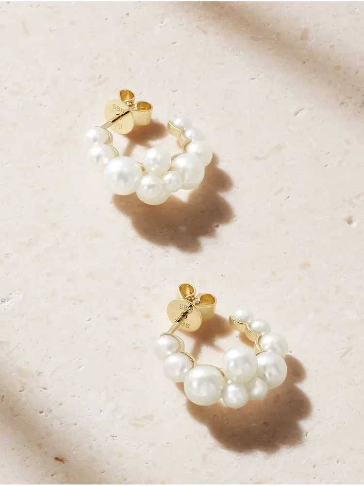 Boucle Botticelli 14-karat recycled gold pearl hoop earrings