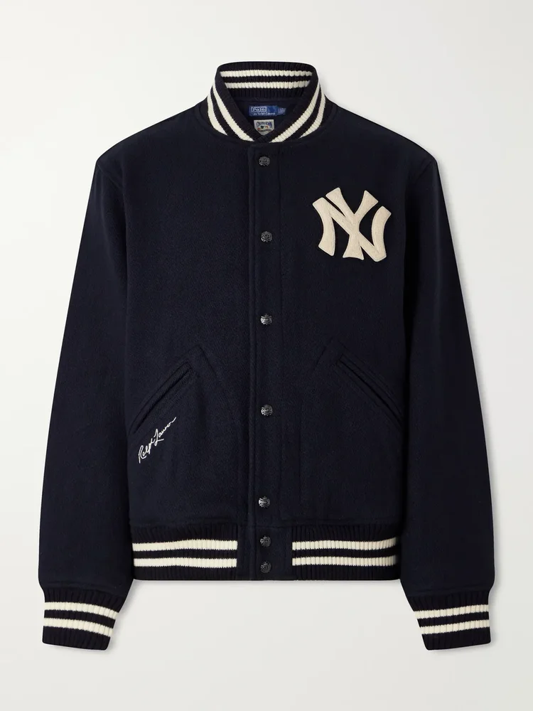 x MLB NY-Appliqué Wool-Blend Twill Bomber Jacket