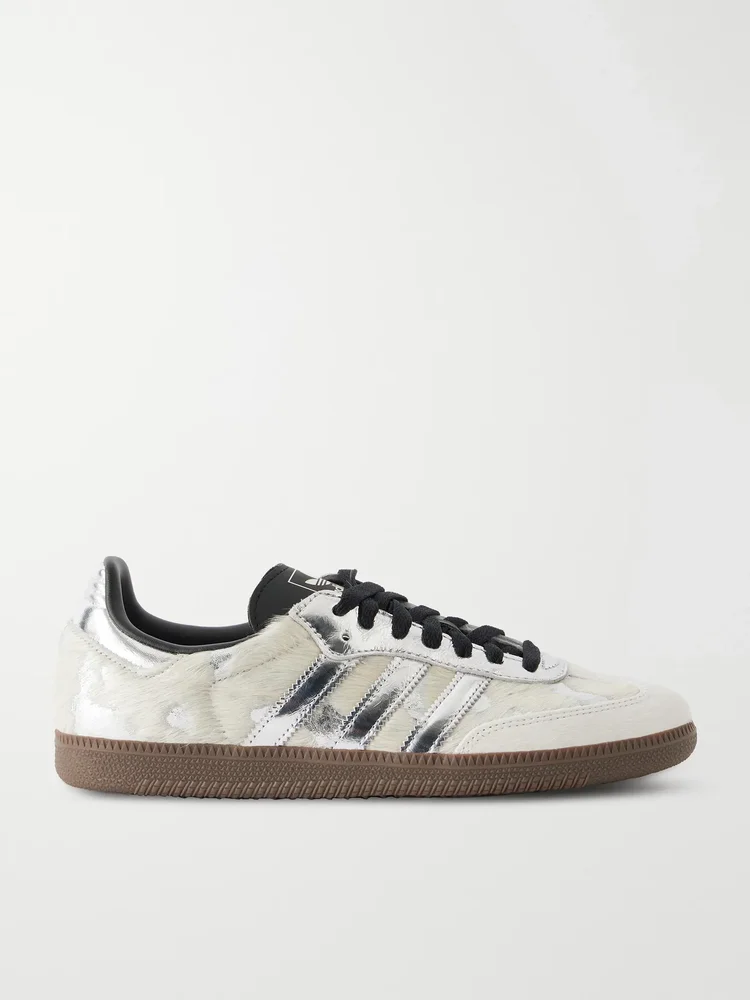 Samba OG calf hair-trimmed metallic leather sneakers