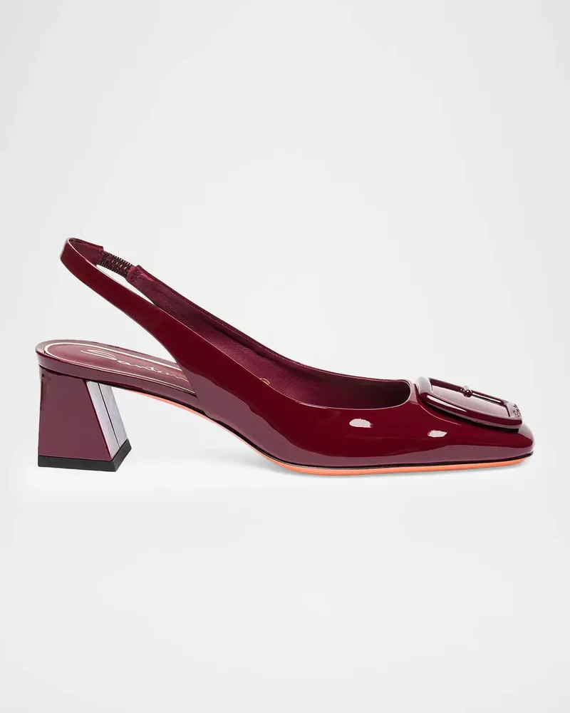 50mm Patent Leather Slingback Buckle Pumps