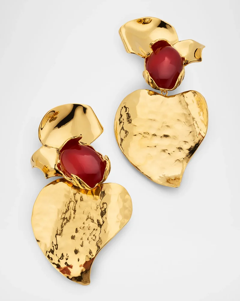 Oversized Petal and Cabochon Pendant Earrings