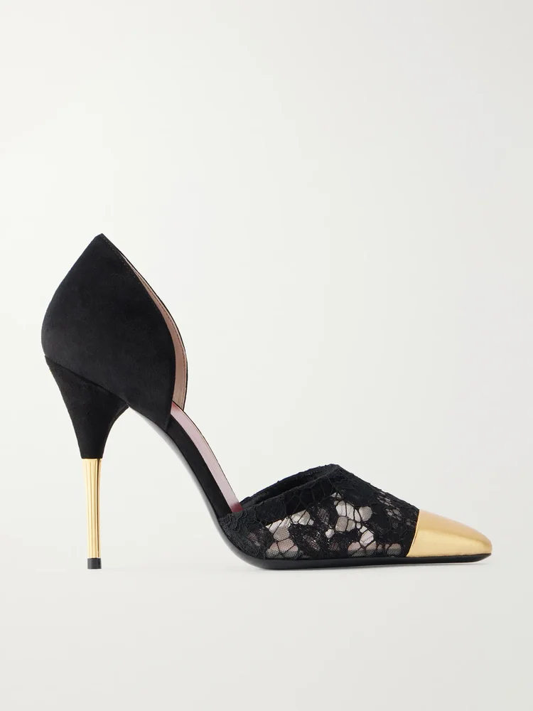 Sinead D'orsay 105 suede-trimmed lace pumps