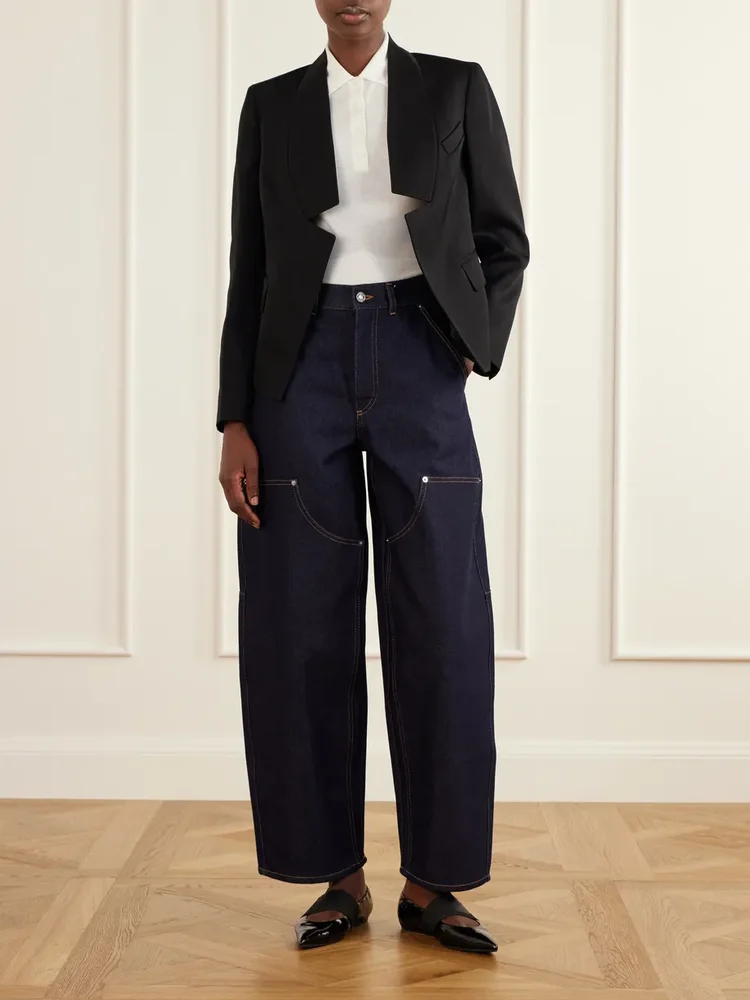 Reverse lapel wool grain de poudre jacket