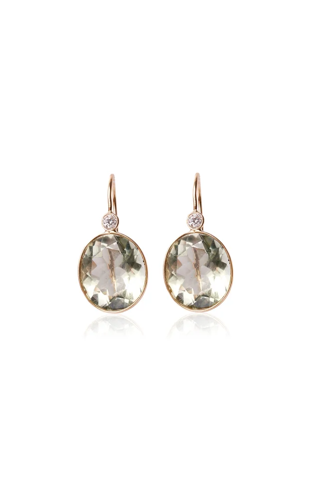 Pool Earrings In Green Amethyst & Diamond