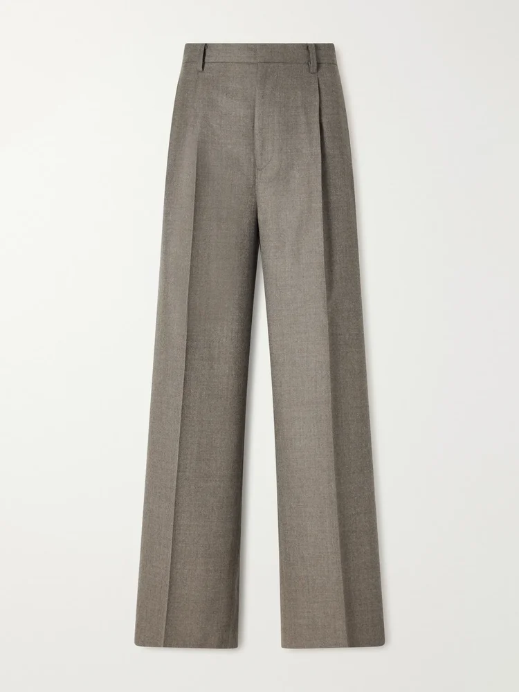 Pleated wool straight-leg pants