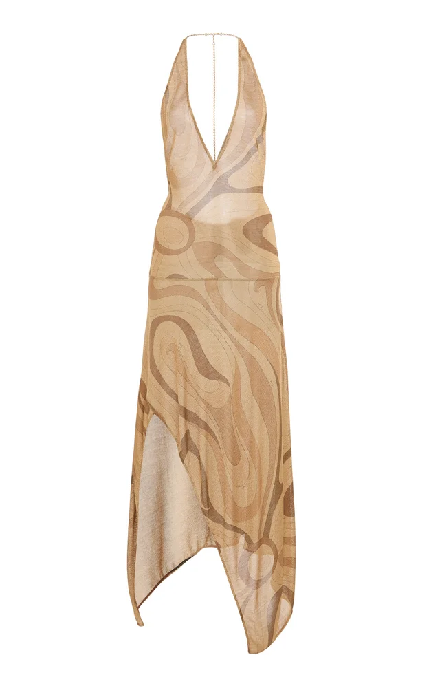 Printed Semi-Sheer Jersey Maxi Dress