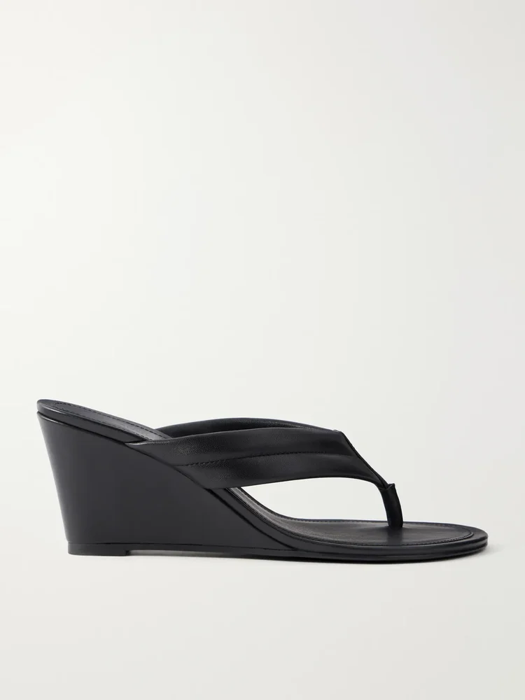 Leather wedge thong sandals