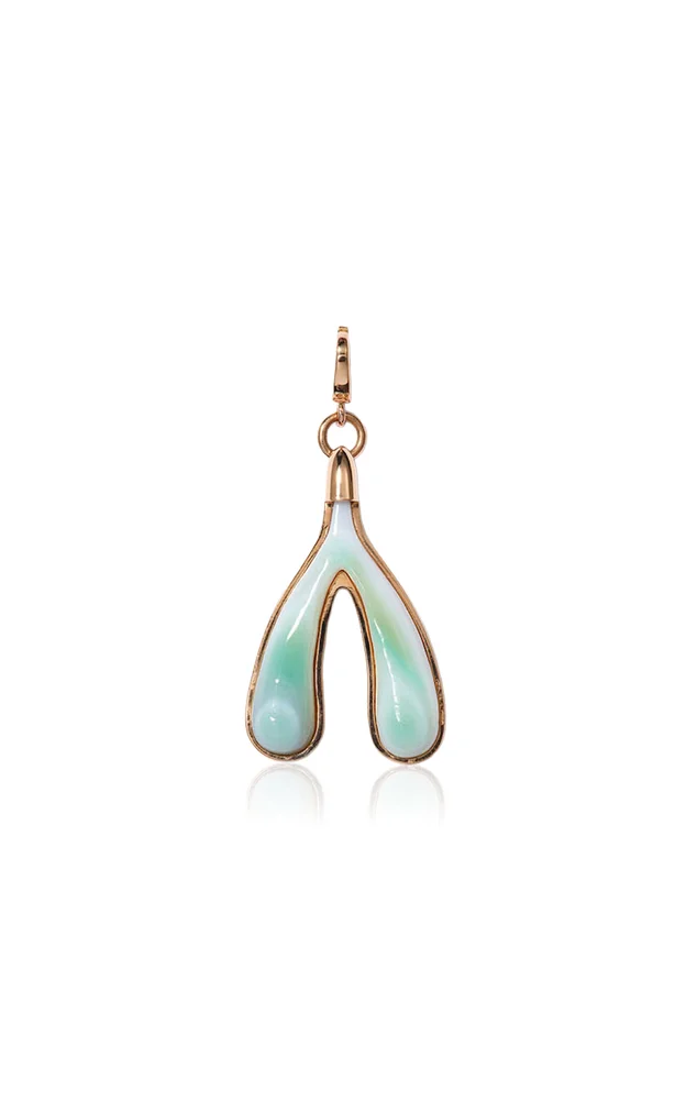 Wishbone 20k Rose Gold Green Agate Pendant