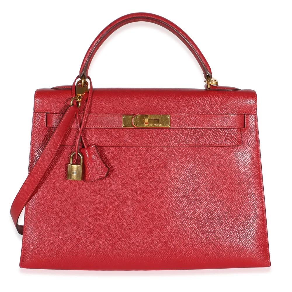 Pre-Owned Kelly Sellier 32 Rouge Vif Courchevel with Gold Hardware