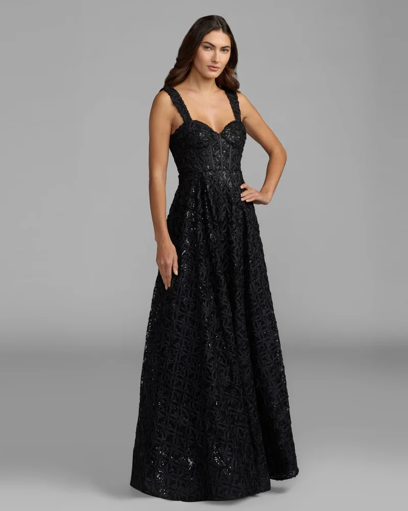 Black Embellished Corset A Line Gown