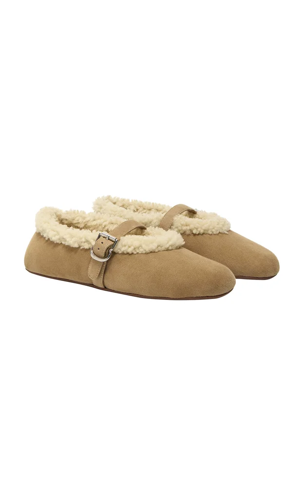 Shearling Leather Mary Jane Flats
